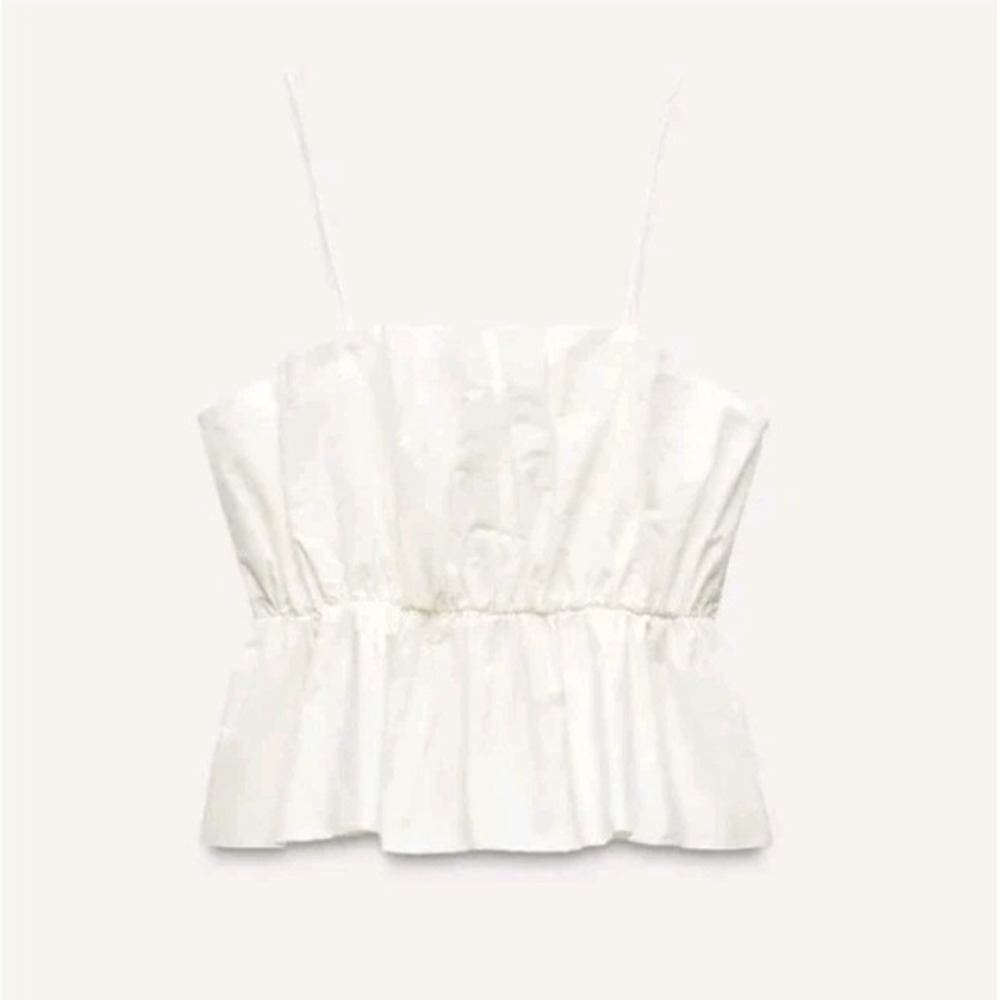 Zara Gathered Poplin Top White Size XL NWOT - Picture 7 of 10